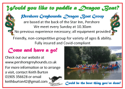 Dragon Boat. Pershore Greyhounds serving Evesham - Social Groups