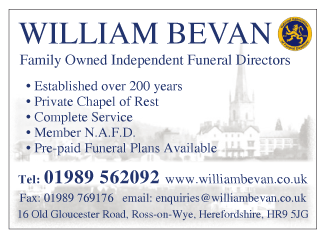William Bevan serving Ross on Wye - Funerals